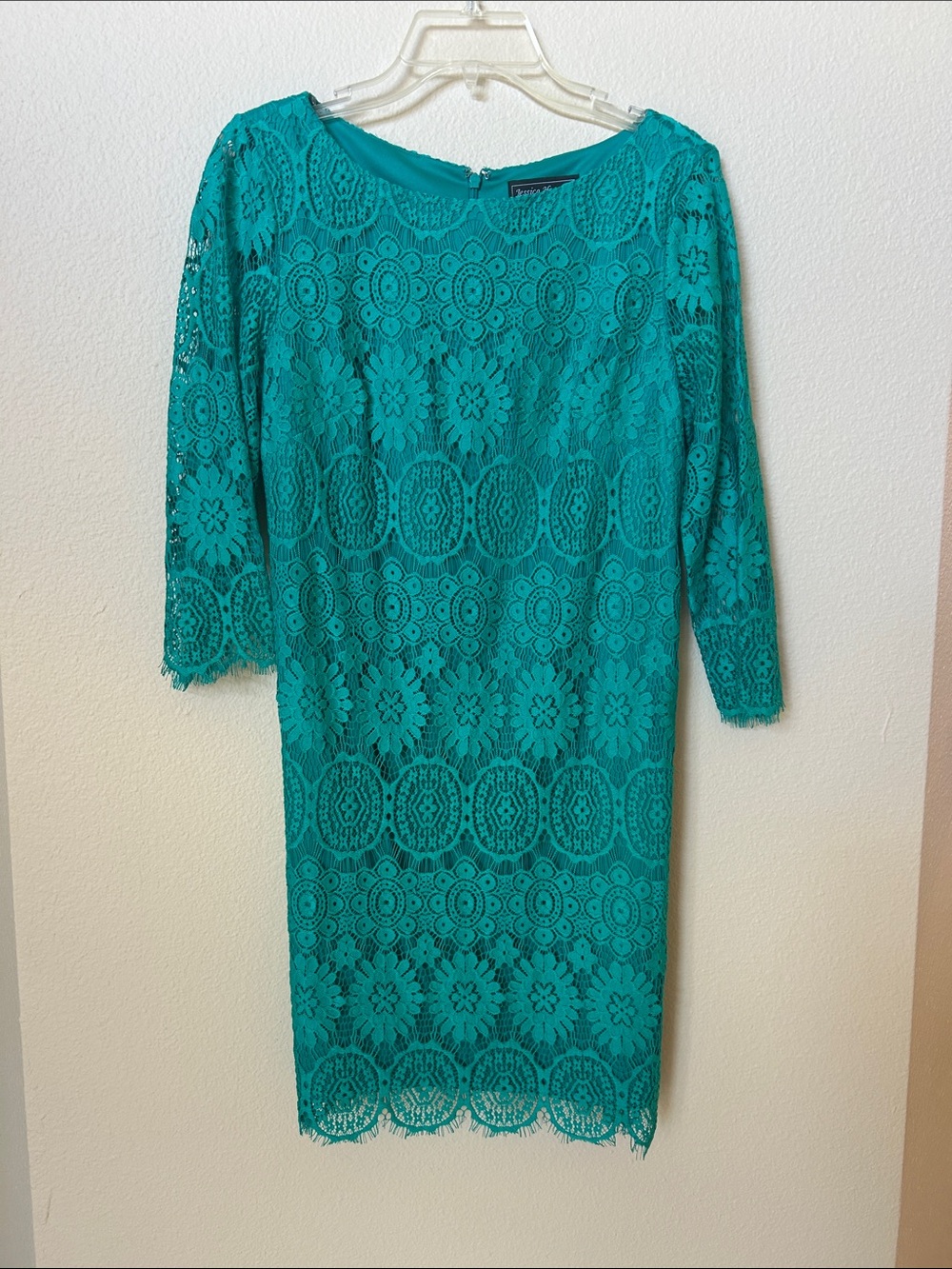Jessica Howard Teal Lace Long Sleeve Sheath Dress
